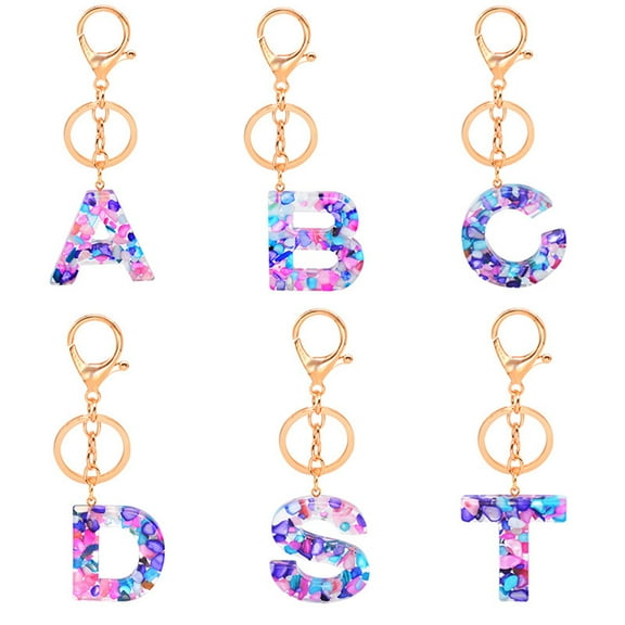 Dress Choice Alphabet Initial Letters Keychain Epoxy Initial Letter Charm Keychain For Women 26 Initial Letter A-Z Initial English Charm Key Ring For Women Girl Birthday Gifts