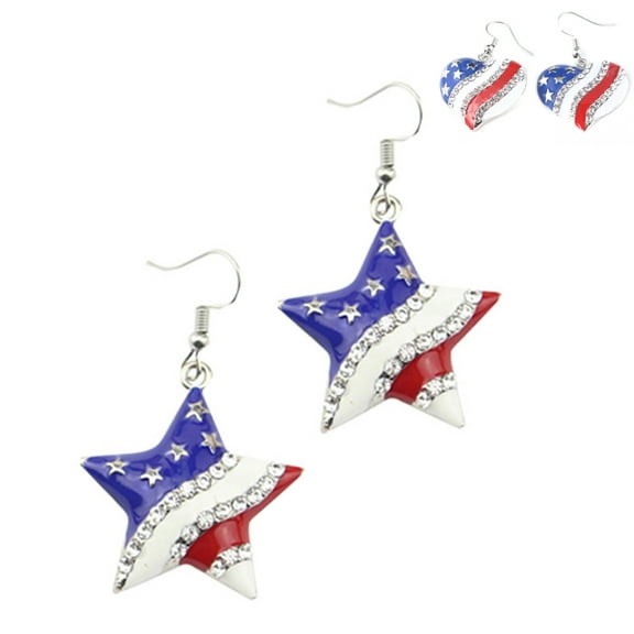 Dress Choice American Flag 4th of July Patriotic Heart Earrings Independence Day American Flag Hook Earring Red White Blue USA Fourth of July Charm Accessories Earrings for Women