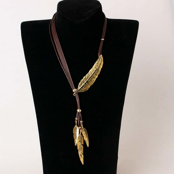 Dress Choice Bohemian Feather Choker Handmade Wrap Necklace Retro Style Feather Pendant Unisex Necklace for Mens Womens with Adjustable Brown Leather Cord Accessories