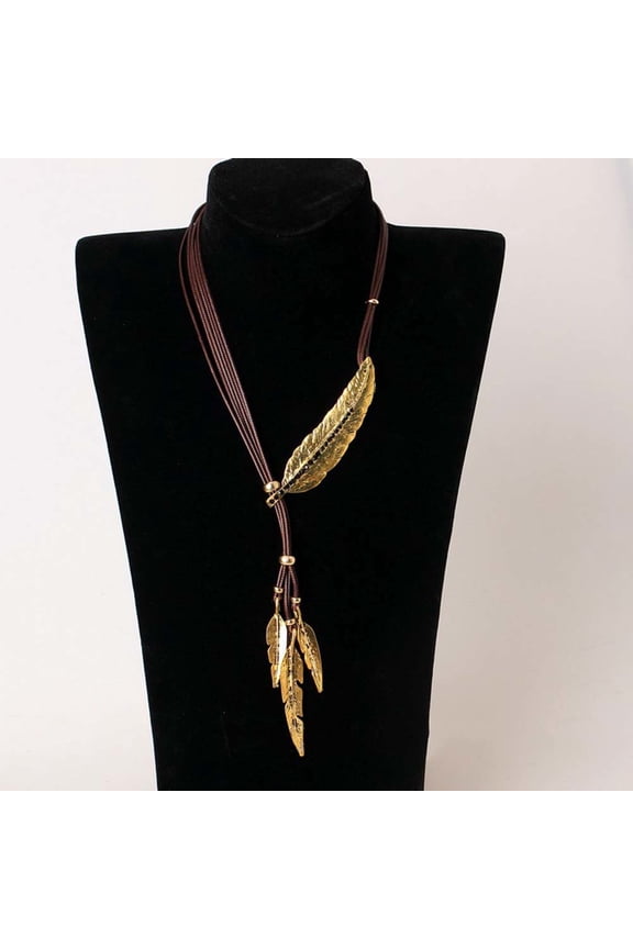 Dress Choice Bohemian Feather Choker Handmade Wrap Necklace Retro Style Feather Pendant Unisex Necklace for Mens Womens with Adjustable Brown Leather Cord Accessories