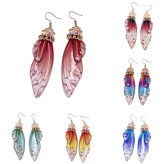 Dress Choice Butterfly Wing Earrings Multicolored Fairy Earrings Handmade Wing Earrings for Women Earrings Wings Butterfly Dangle Earrings for Wedding Rhinestone Ear Hook Jewelry