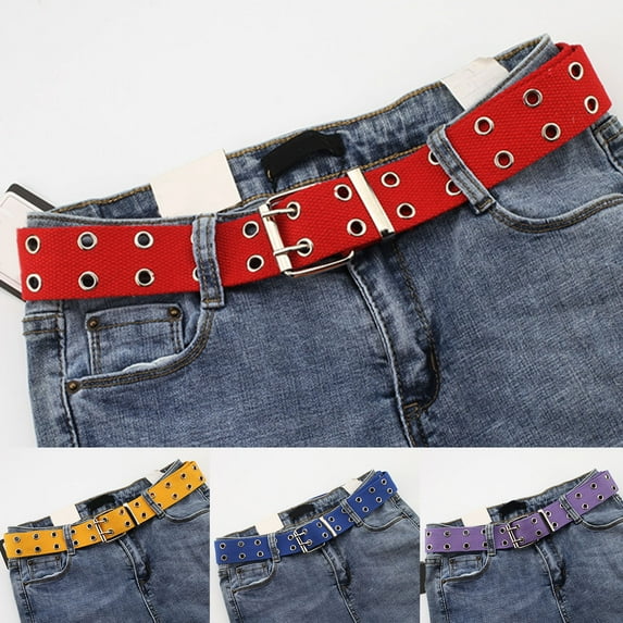 Dress Choice Casual Unisex Canvas Belt Double Hole Belt - Double Grommets Belt for Men and Women 5 Colors