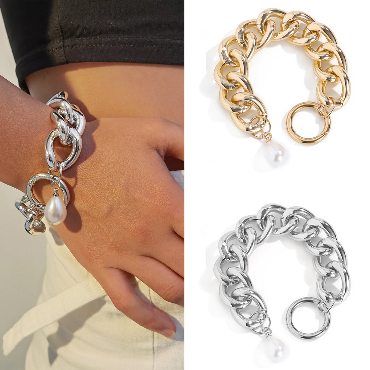 Thick 22.5mm 14k Gold Plated Chunky Nugget Textured Bracelet + Jewelry  Polishing Cloth