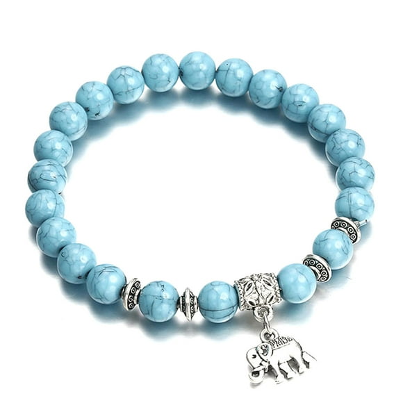 Dress Choice Elephant Charm Beaded Bracelets Faux Turquoise Beaded Bracelet for Women Healing Tree of Life Bracelet Tibetan Agate Gemstone Good Luck Charm Bracelet Bangle
