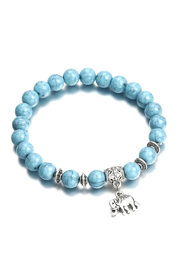 Dress Choice Elephant Charm Beaded Bracelets Faux Turquoise Beaded Bracelet for Women Healing Tree of Life Bracelet Tibetan Agate Gemstone Good Luck Charm Bracelet Bangle
