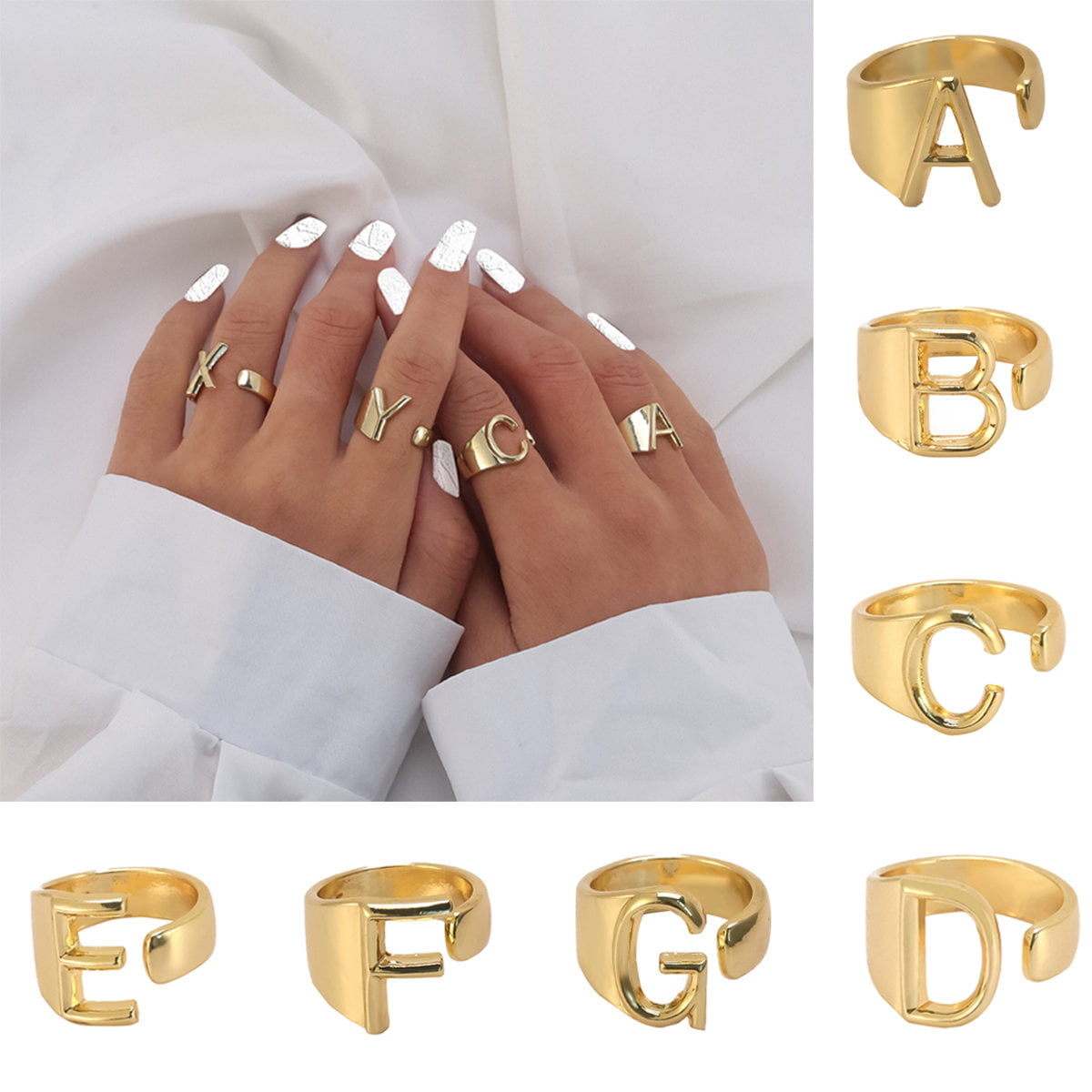 Dress Choice Initial Letter Ring Gold Metal Letter Rings For Women Chunky  Open Adjustable Ring Bold A-Z Alphabet Personalized Jewelry Rings  Anniversary Gift For Girls 