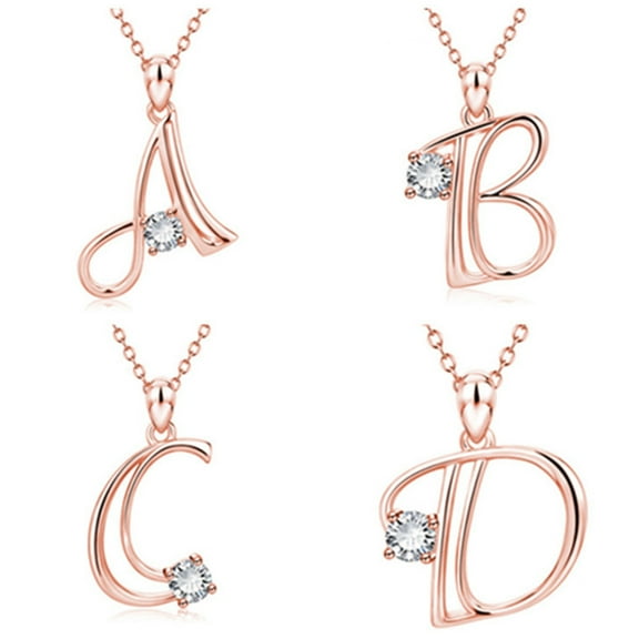 Dress Choice Letter Initial Necklaces for Women,14K Rose Gold Plated Cubic Zirconia Letter Pendant Script Name Monogram Necklace, Delicate Initial Necklace for Mom Mother's Day