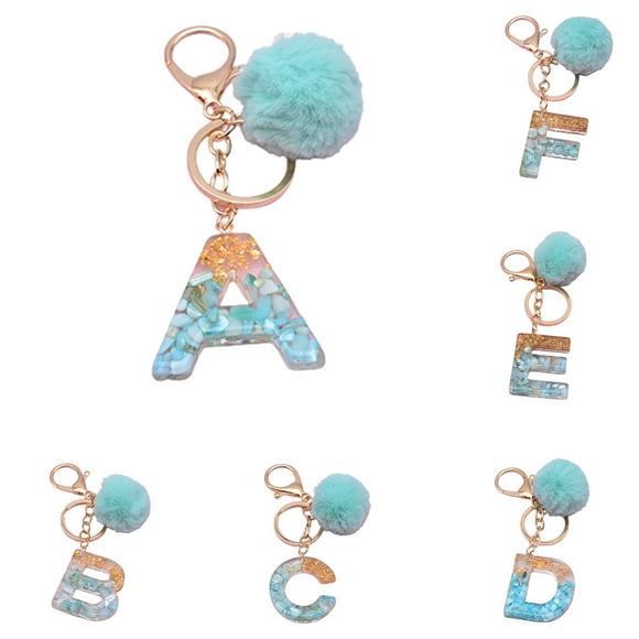 Dress Choice Letter Pendant Plush Ball Resin Keychain Alphabet Initial Letter Keychain Key Ring for Women Grils Purse Handbags with Fur Ball Pom Charm Decoration