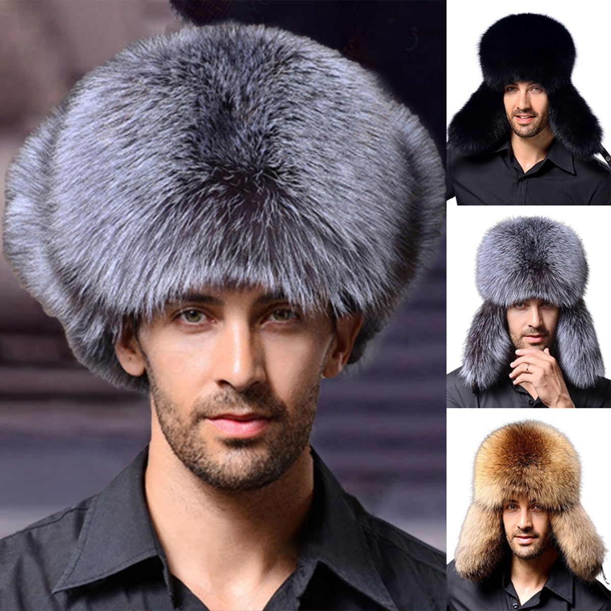 Dress Choice Men Trapper Hat Winter Bomber Hats with Ear Flaps Plush  Windproof Faux Leather Cap with Fleece Lined for Cycling Skiing Outing  Hunting