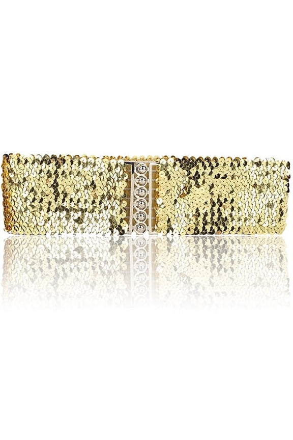 Sequin Belt for 70s 80s Costume Party,Disco Party Costume Wide Waist Elastic Belt for Women Girl Metal Buckle Glitter