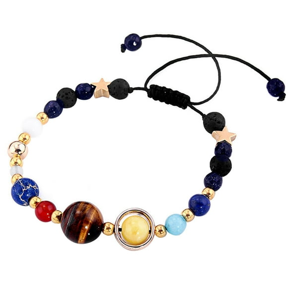Dress Choice Solar System Bracelet Beaded Universe Galaxy The Eight Planets Guardian Star Natural Stone Beads Rope Woven Bracelet Bangle Jewelry Gifts for Women Girls