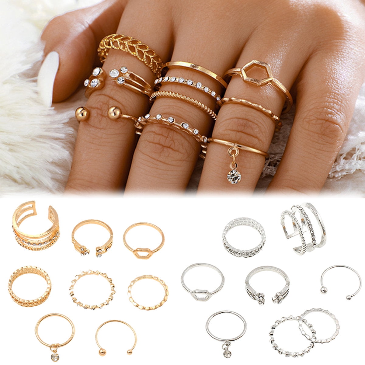 Dress Choice Stackable Dainty Gold Color Boho Rhinestones Rings Set Festival Bohemian Beach Vacation Summer Jewelry Knuckle Accessory Women Girls 1543da9b e08b 411a 9940 676780117683.b6f395a09f60b0ab8e19c45b6b906544