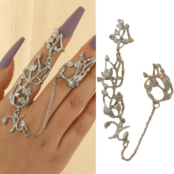 Dress Choice Trendy Gold Boho Crystal Layered Hand Harness Bangle Chain Link Finger Ring Bracelet Beach Wedding Party Valentine's Day Jewelry Gift For Women and Girls