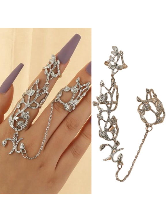 Dress Choice Trendy Gold Boho Crystal Layered Hand Harness Bangle Chain Link Finger Ring Bracelet Beach Wedding Party Valentine's Day Jewelry Gift For Women and Girls