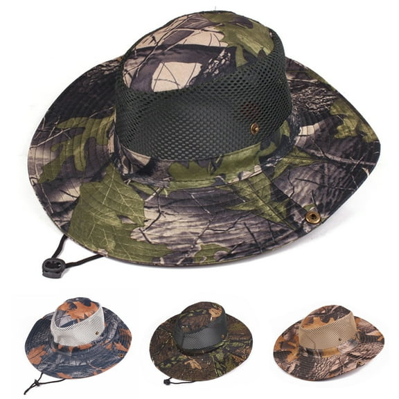 Dress Choice Unisex Camouflage Bucket Mesh Boonie Hat Breathable Wide Brim Outdoor Sun Protection Mesh Safari Cap Adjustable Fishing Cap for Travel Fishing