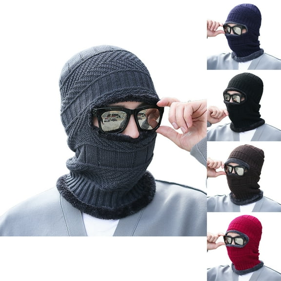 Dress Choice Warm Knitted Neck Warmer Hat Fleece Lined Ski Mask Windproof Face Mask for Men