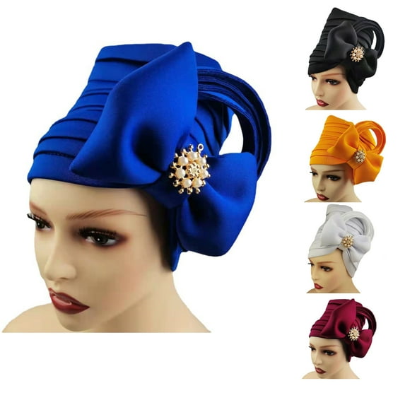 Dress Choice Women Big Bow Turban Caps Solid Color Vintage Beanie Headscarf Adjustable Soft Elastic Headwrap Hat for Daily Wear