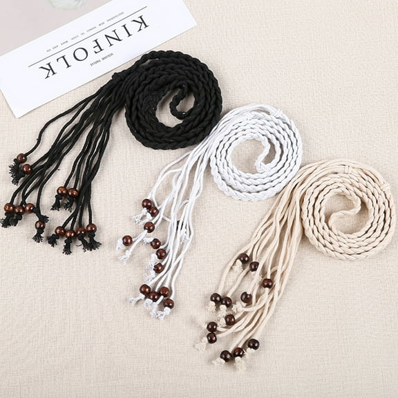 Dress Choice Women Boho Hand-woven Waist Belt Bow Tie Wrap Around Boho Vintage Skinny Woven Tassel Belt for Dresses