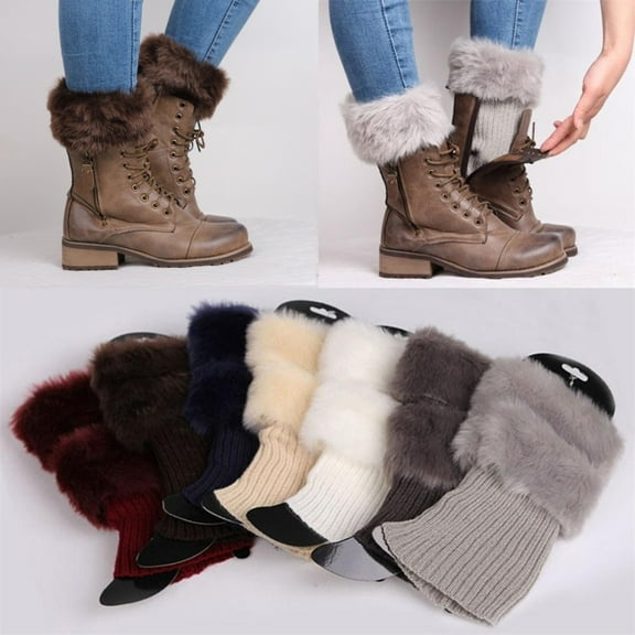 Dress Choice Women Faux Fur trim Boot Cuffs Socks Crochet Knitting Short Leg Warmers
