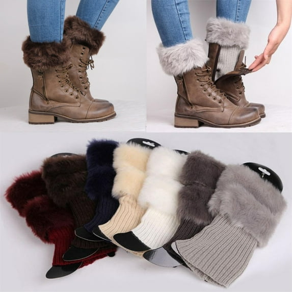 Dress Choice Women Faux Fur trim Boot Cuffs Socks Crochet Knitting Short Leg Warmers