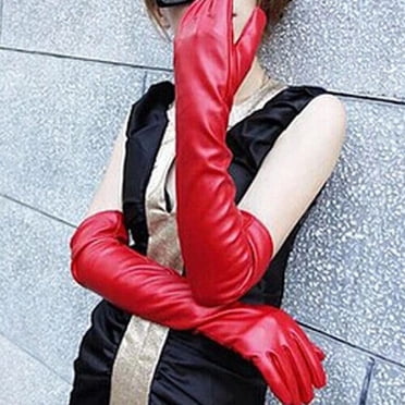 Womens Gloves Shiny PVC Wet Look Faux Leather Long Cosplay Opera Evening Costume