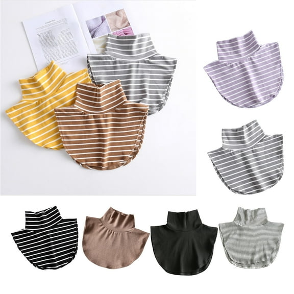 Dress Choice Women Turtleneck Detachable Mock Turtlenecks Cotton Stripe Fake Collar Half Blouse for Girls