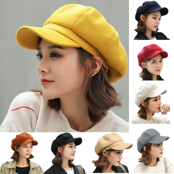 Dress Choice Women Vintage Newsboy Cabbie Peaked Beret Cap Solid Color Warm Visor Hat Flat Cap for Womens Girls