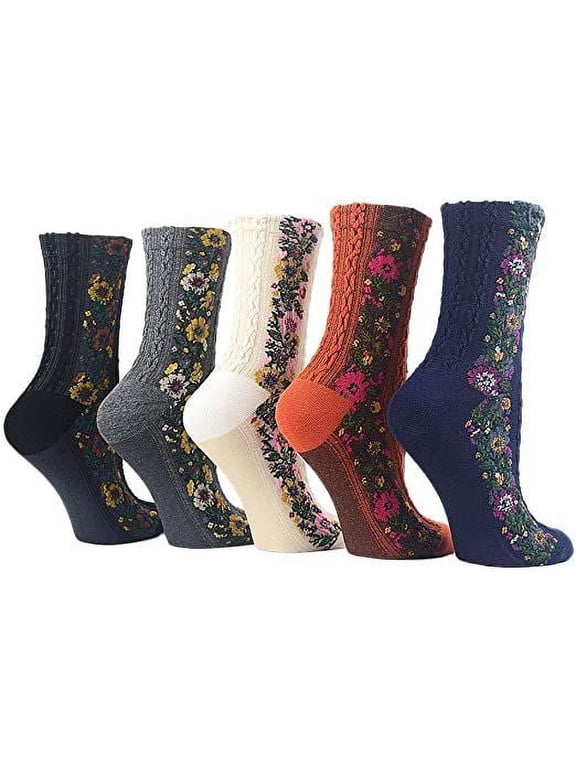 Women Vintage Style Nordic Stripe Flower Socks Girls Vintage Ethnic Floral Cotton Socks