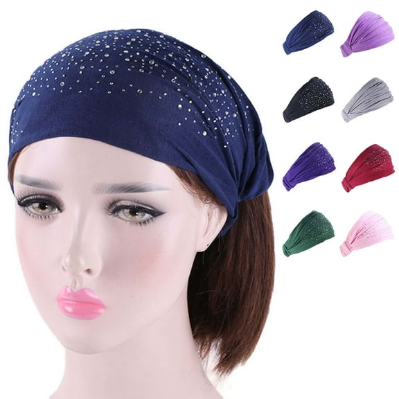 Dress Choice Women Wide Bling Headbands Stretchy Head Bands Headwraps Elastic Boho Yoga Turban Fashion Hair Accessories with Rhinestone