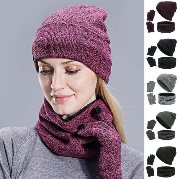 Dress Choice Women Winter Hat Scarf Gloves Set Warm Slouchy Beanie Hats Knit Skull Cap Touch Screen Gloves Circle Scarves for Outdoor