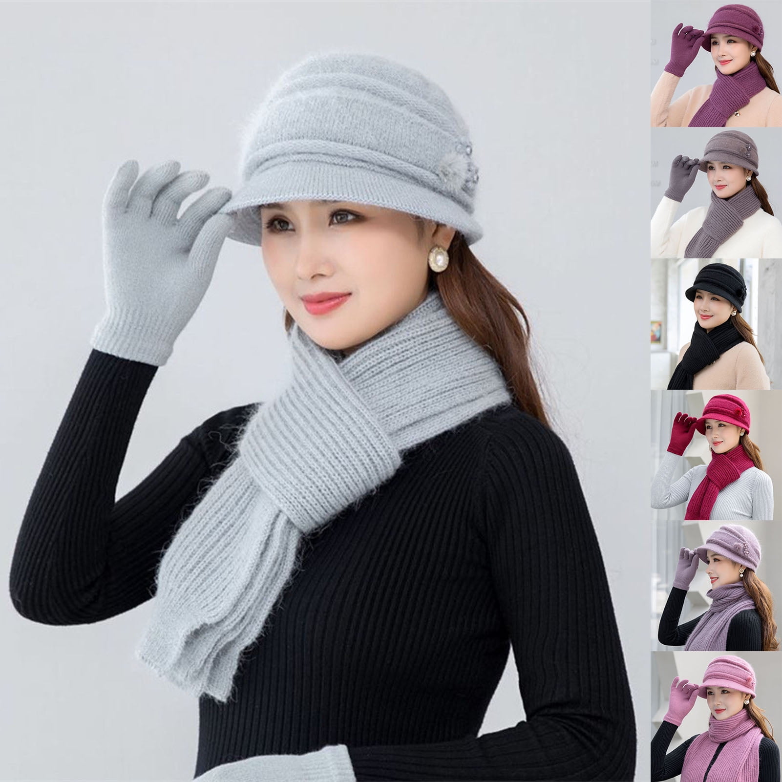 Dress Choice Women Winter Knit Beanie Hat Long Scarf Glove Set With Fleece Lined Caps Gloves 3095