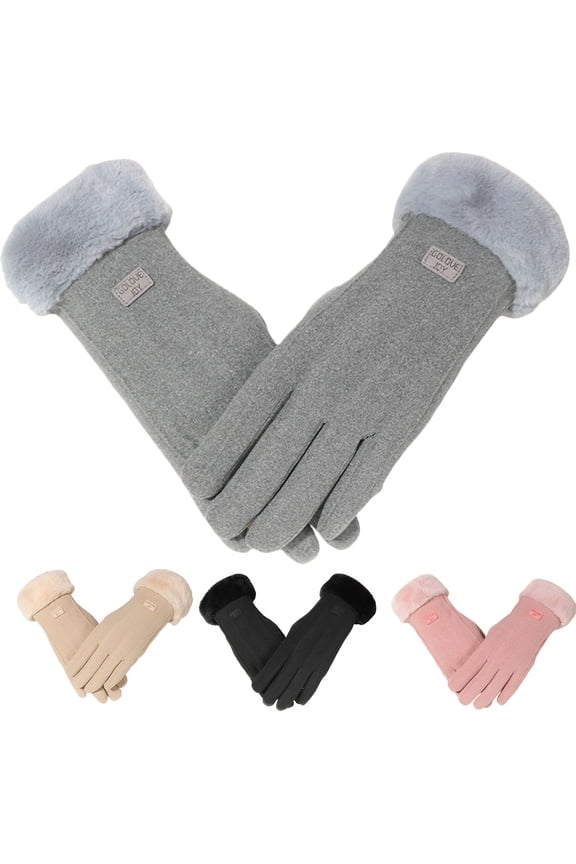 Women Winter Warm And Cute Touchscreen Gloves Fleece Lining Gloves Fuzzy Cuff Thermal Soft Gloves