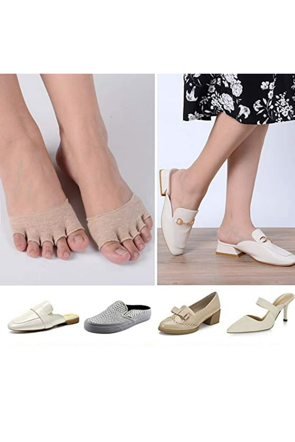 Women's 5 Pairs Toe Topper Socks Peep Toe Half Toe Socks Cotton Heelless Forefoot Half Boat Socks Set for High Heels Flats Boots,Relief Pain Blister