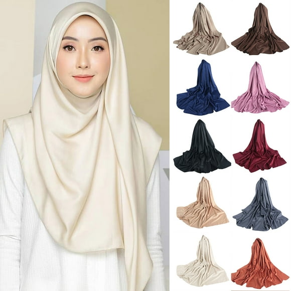 Dress Choice Women's Muslin Hijab Jersey Head Scarf Solid Color Long Scarf Wrap Scarves for Daily Wear