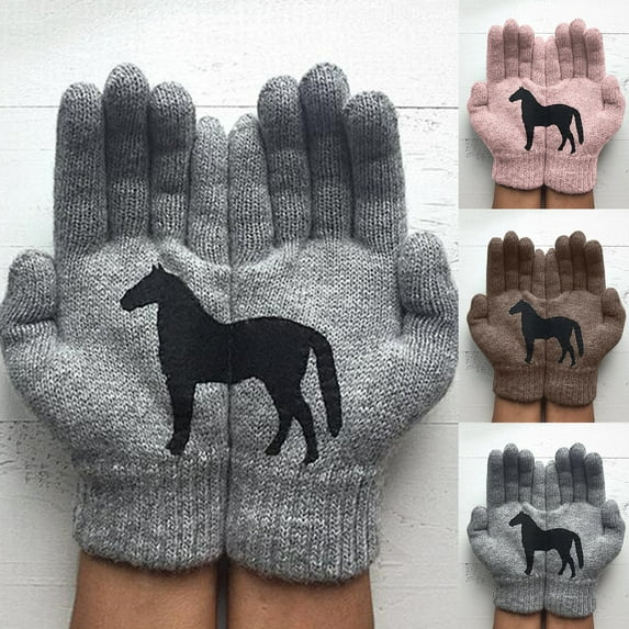 Dress Choice Women's Winter Funny Touch Screen Gloves Stretch Knitted Gloves Winter Warm Gloves Winter Texting Glove-Full Finger Horse Flower Printing