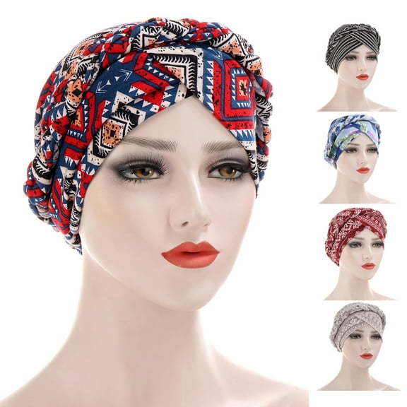 Dress Choice Womens Chemo Cancer Flower Print Head Hat Cap Ethnic Bohemia Pre-Tied Twisted Braid Hair Cover Wrap Turban Headwear for Daily Wear