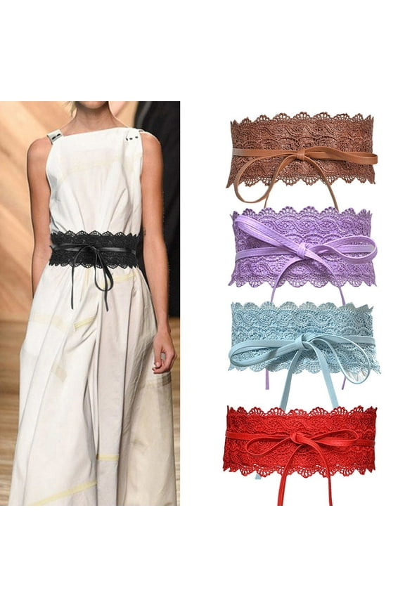 Womens Faux Leather Belt Fashion Obi Style Lace Bow Tie Wide Wrap Waist Band Belt