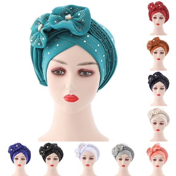 Dress Choice Womens Flower Turban Elegant Muslim Beanie Rhinestone Head wrap Chemo Cap for Daily Wear