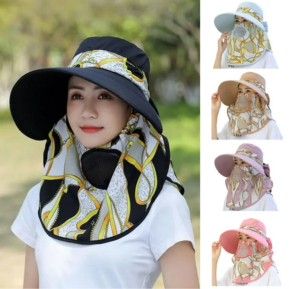 Dress Choice Womens Summer Outdoor Sun Hat Cotton Large-brimmed Ear Flap Neck Cover UV Protection Breathable Tea Picking Fishing Hat for Outdoor