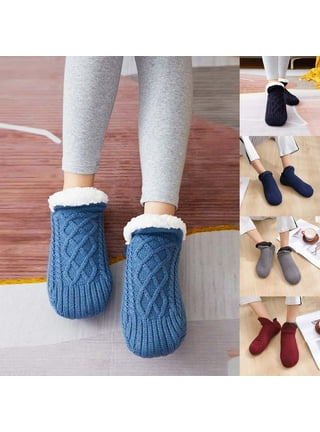 Oplxuo Womens Slipper Socks with Grippers Ladies Warm Cable Knit Fuzzy  Socks Winter Cozy Fleece-lined Non Slip Slipper Socks