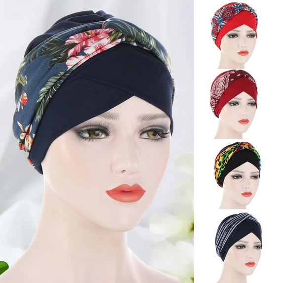 Dress Choice Womens Turban Hats Twisted Hair Wrap Stretch Soft Lightweight Flower Edge Turban Headwear for Cancer Patients
