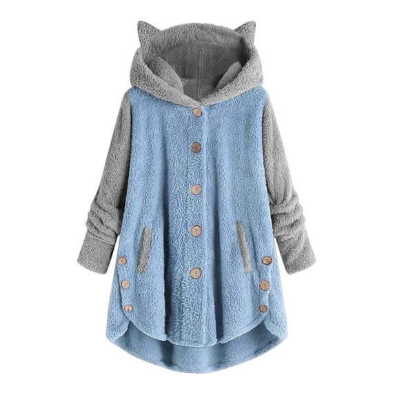 Dress Coat,Plus Size Hoodie Cardigan Top for Women Fleece Faux Fur Coats Long Sleeve Teddy Bear Jacket Button Loose Fluffy Coats