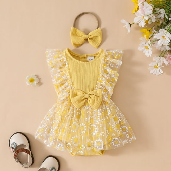 Dress Cute Pattern Embroider Girls Tutu Dress Romper Sleeveless Bodysuit Baby Girl Clothes Baby Girl Outfit for Baby Girls 6-9 Months