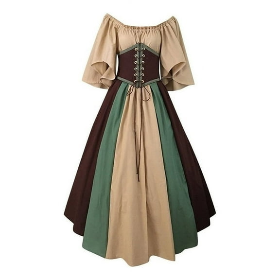 Dress De Mujer Medieval Gothic Patchwork Encaje Cuello Cor