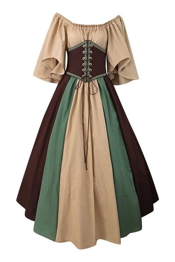 Dress De Mujer Medieval Gothic Patchwork Encaje Cuello Cor