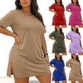 thumbnail image 1 of Dress Dqueduo Women's Solid Color Loose Short Sleeve Plus Size Round Neck Dress Hot Pink XXXXL, 1 of 8