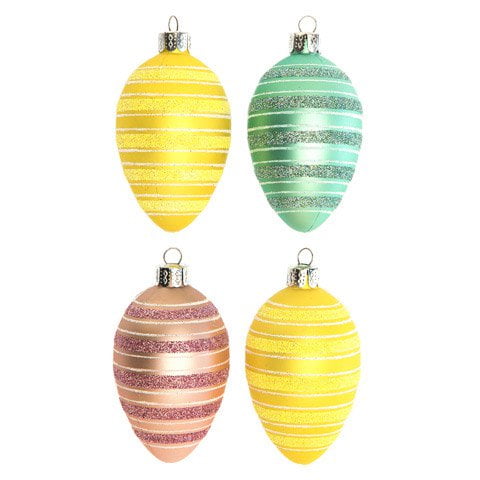 Dress up your Easter decor with these striped egg ornaments. The assorted high-shine colors and shimmering glitter accents add variety to your project.