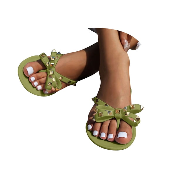Dress Flip Flop Sandals for Women 2025 Summer Fashion Casual Bow Beach Flat Dressy Slip on Sandals