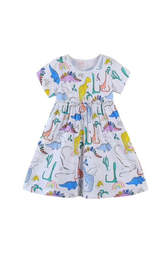 Dress For Girls Child Short Sleeve Dinosaur Prints Beach Sundress Partyes Princess Princess Dresses For Girls Size 5T