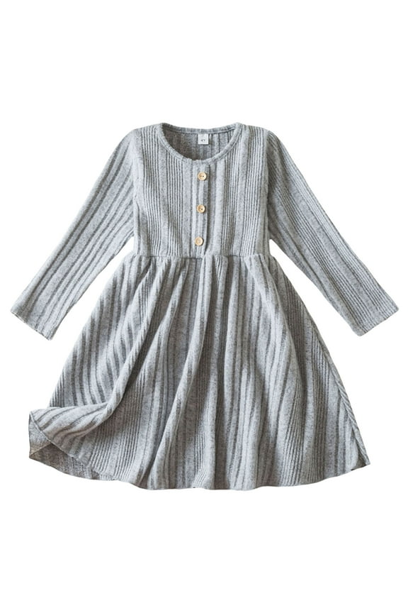 Dress For Toddler Girls Girls Dresses Long Sleeve Dress Baby Sweater Ribbed Knit Dresses Children Fall Winter Fashion Dress Grey,4-5 Years